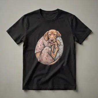 Sleepy Vizsla Dog in Pajamas Graphic T-Shirt for Dog Lovers