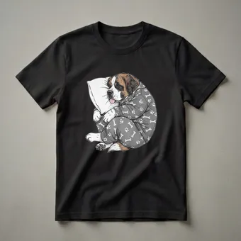 Sleepy Saint Bernard Dog Pajama Graphic T-Shirt for Dog Lovers