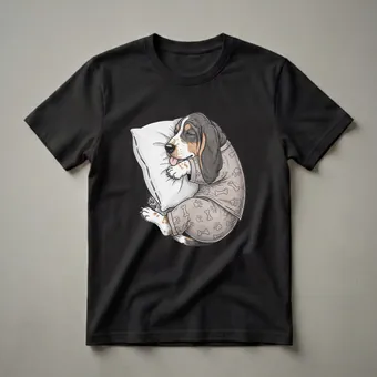 Sleepy Basset Hound Dog in Pajamas Graphic T-Shirt for Dog Lovers
