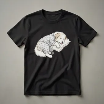 Sleepy Great Pyrenees Dog in Pajamas Graphic T-Shirt for Dog Lovers