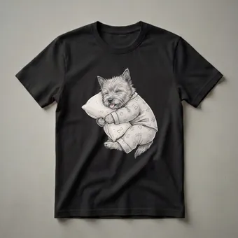 Sleepy Cairn Terrier Dog Hugging Pillow Pajama Graphic T-Shirt