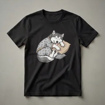 Sleepy Alaskan Malamute Dog in Pajamas Graphic T-Shirt