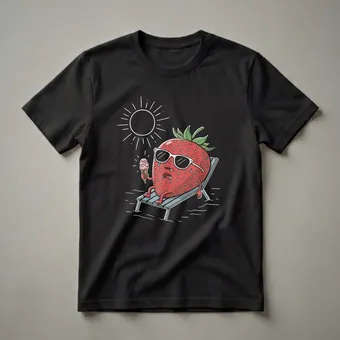 Funny Strawberry Sunbathing with Ice Cream Graphic T-Shirt for Kids
