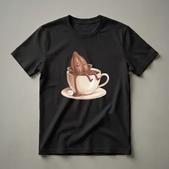 Funny Cocoa Bean Relaxing in Hot Chocolate Graphic T-Shirt