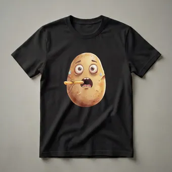 Funny Potato Eating French Fry Cartoon T-Shirt for Foodies