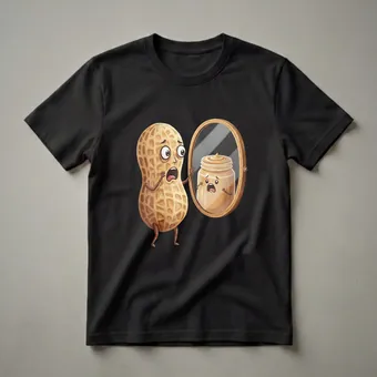 Funny Peanut Looking in Mirror at Peanut Butter Graphic T-Shirt
