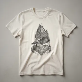 Vintage Belted Kingfisher Face Hand Drawn Art T-Shirt for Bird Lovers