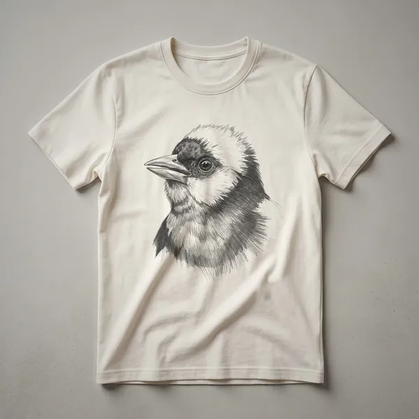 A vintage hand-drawn graphic t-shirt featuring the face of a bobolink bird, presented on a white background.