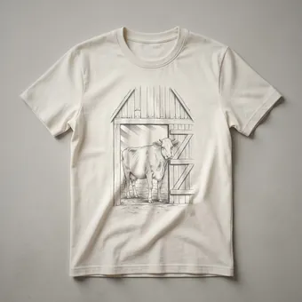 Vintage Cow Barn Doorway Line Drawing Graphic T-Shirt for Farmers