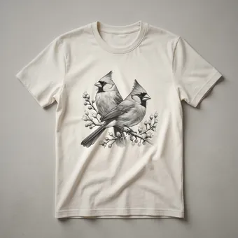 Vintage Northern Cardinal Bird Drawing Art T-Shirt for Bird Lovers