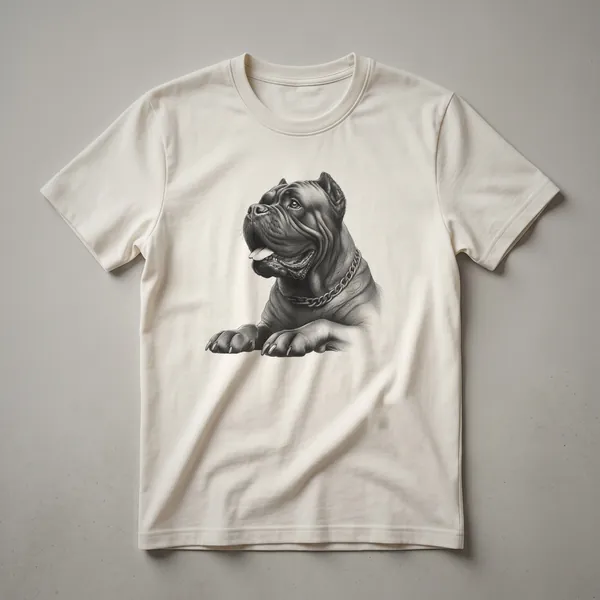 Black graphic t-shirt with a vintage sketch art design of a Cane Corso dog's head.
