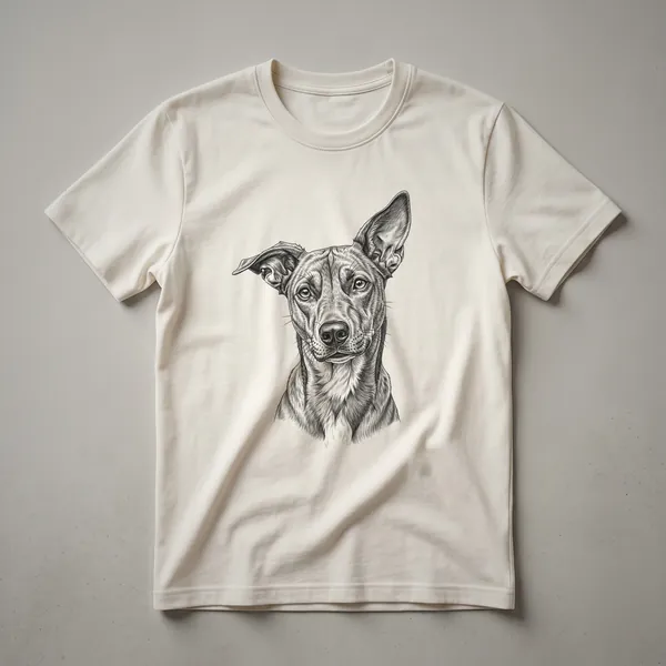 A vintage drawing of a Carolina Dog, also known as the American Dingo, is featured on this shirt. The artwork has a classic, hand-drawn style.