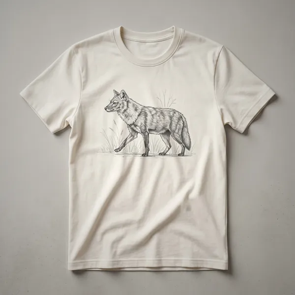 Black graphic t-shirt with a vintage-style drawing of a dhole in profile, rendered in shades of grey and white.