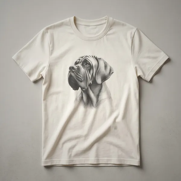 A black graphic t-shirt featuring a vintage-style drawing of a Great Dane dog in profile.