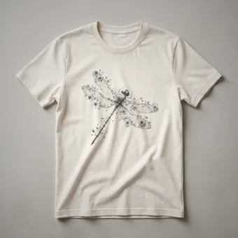 Vintage Floral Dragonfly and Flower Drawing Graphic T-Shirt