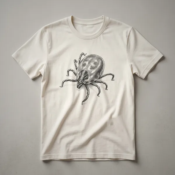 A black graphic t-shirt featuring a vintage line drawing of a deer tick in the center.