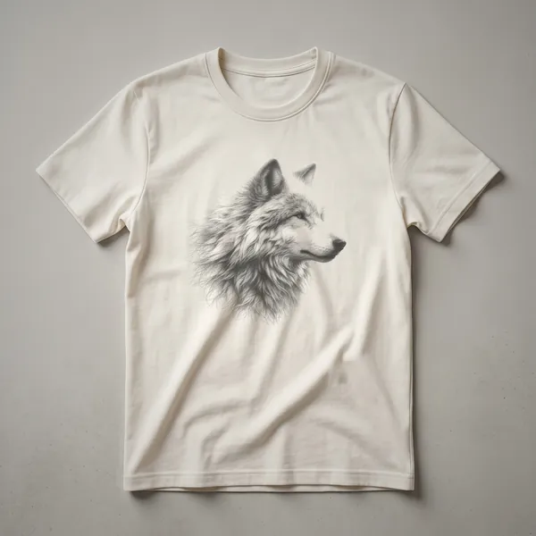 A vintage-style drawing of a dire wolf's head in profile, presented on a dark heather grey t-shirt.