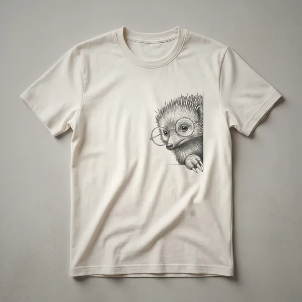 A black graphic t-shirt featuring a minimalist line drawing of an echidna peeking from the bottom edge, with its snout and spines visible.