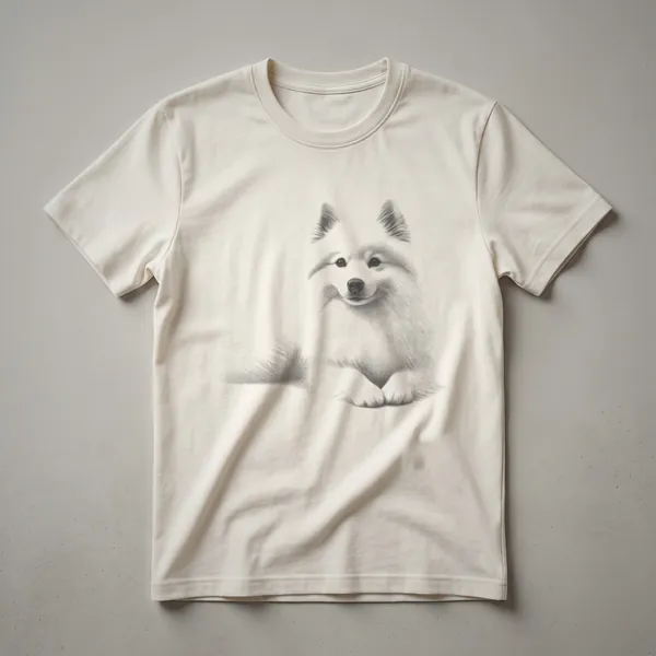 White American Eskimo Dog sketch art t-shirt featuring a vintage drawing of the dog in profile, facing left.