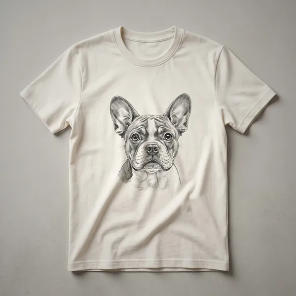 Black t-shirt featuring a vintage-style drawing of a French Bulldog with its distinctive ears and facial features.
