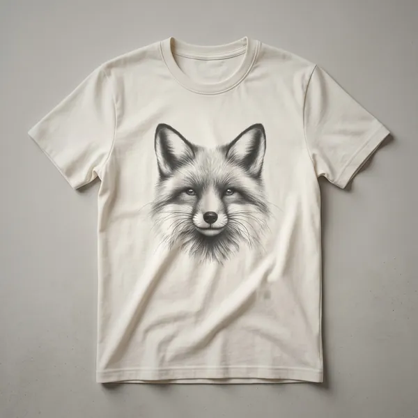 A vintage fox face line drawing graphic t-shirt in black on a white background, showcasing the animal's detailed features.