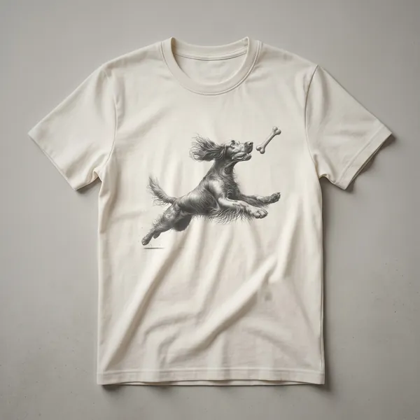A vintage-style drawing of a Gordon Setter dog in profile, depicted on a white t-shirt.