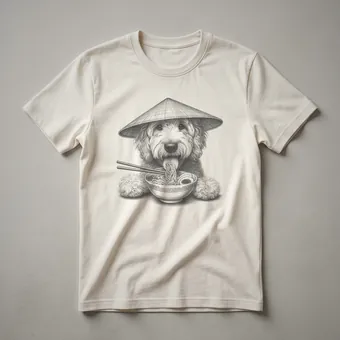 Goldendoodle Eating Ramen Japanese Art Graphic T-Shirt for Dog Lovers