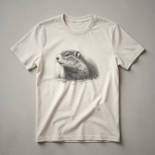 A black and white vintage sketch of a groundhog in profile, printed on a dark heather grey t-shirt.