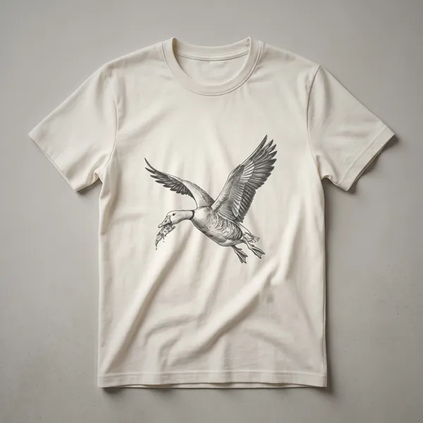 White graphic t-shirt featuring a cartoon goose wearing a chef's hat and holding a pizza slice, with the text 'Goose Pizza Drawing Art Design' below.