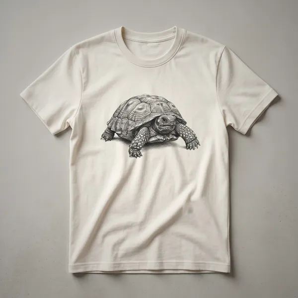 A vintage-style black and white line drawing of a gopher tortoise on a white t-shirt.