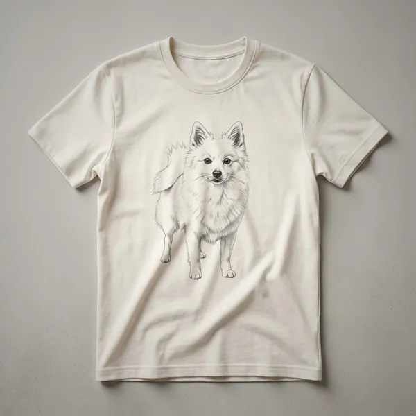 A black t-shirt featuring a vintage-style drawing of a German Spitz dog with detailed fur and alert eyes.