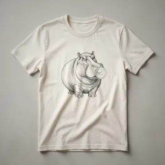 Funny Hippo Chewing Gum Cartoon Graphic T-Shirt for Animal Lovers