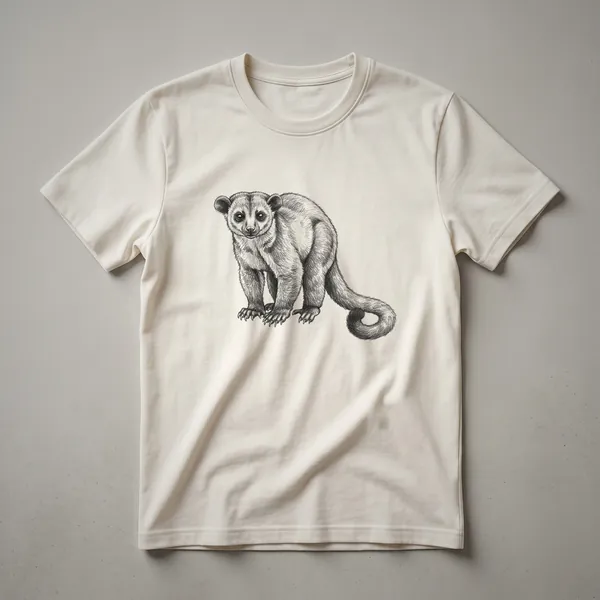 A vintage kinkajou drawing graphic t-shirt in black line art on a white background.