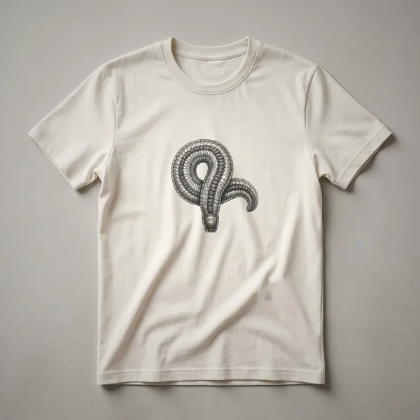 Black t-shirt with a white vintage leech drawing art design, showcasing intricate details of the annelid.