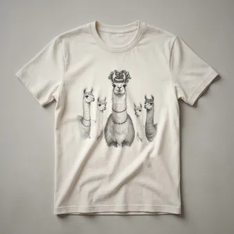 Llama Head with Unique Haircut Vintage Drawing T-Shirt for Wildlife