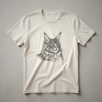Vintage Maine Coon Cat Drawing Art T-Shirt for Cat Lovers