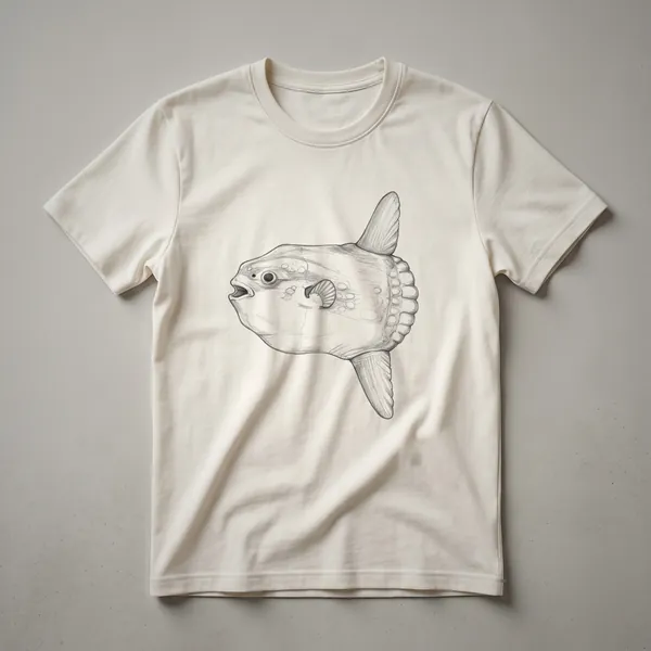 Black and white line drawing of a Mola mola sunfish, also known as the ocean sunfish, shown in profile against a dark background.