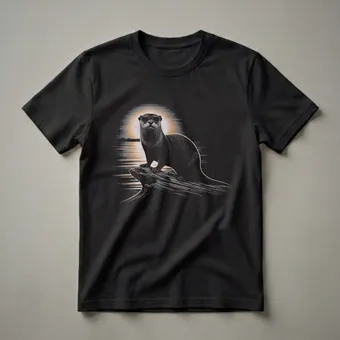 Cool Otter Sunset Graphic T-Shirt for Wildlife Lovers