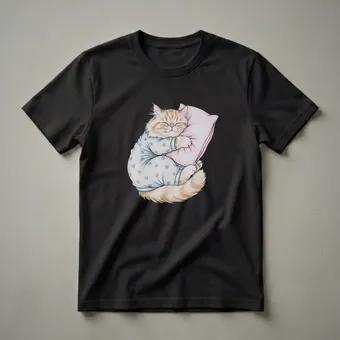Cute Sleeping Persian Cat Pajama Graphic T-Shirt for Cat Lovers