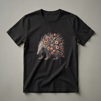 Floral Porcupine Graphic T-Shirt for Wildlife Art Lovers