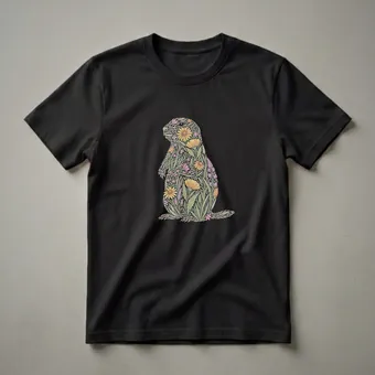Floral Prairie Dog Silhouette Graphic T-Shirt for Wildlife Lovers