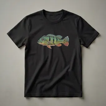 Peacock Bass Fish Drawing Graphic T-Shirt for Anglers