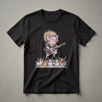 Rockstar Pig Playing Guitar Graphic T-Shirt for Music Lovers