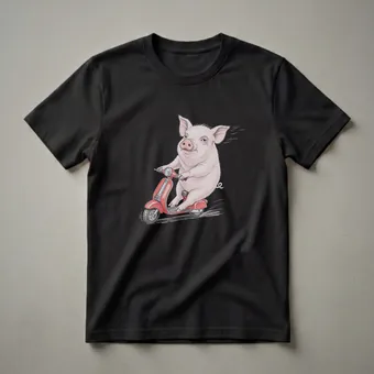 Funny Pig Riding a Red Scooter Graphic T-Shirt for Animal Lovers
