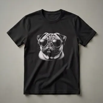 Cool Pug Wearing Sunglasses Drawing Graphic T-Shirt for Dog Lovers