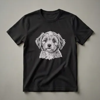 Poochon Dog Pencil Sketch Graphic T-Shirt for Dog Lovers