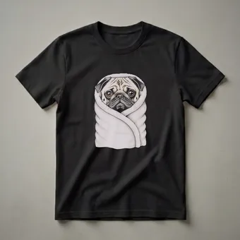 Pug Dog Wrapped in Blanket Drawing Graphic T-Shirt for Dog Lovers