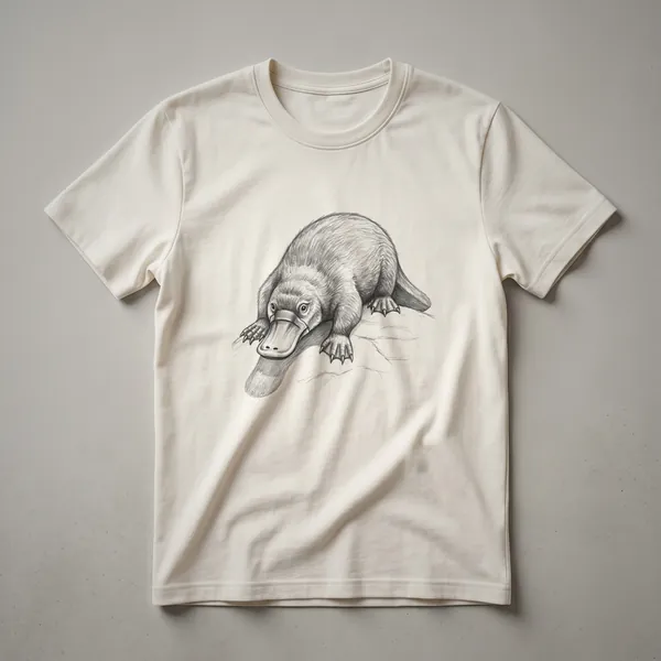 A black and white line drawing of a platypus on a dark background, depicting its bill, body, webbed feet, and tail.