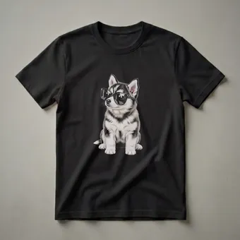 Cool Pomsky Puppy Wearing Sunglasses Graphic T-Shirt for Dog Lovers