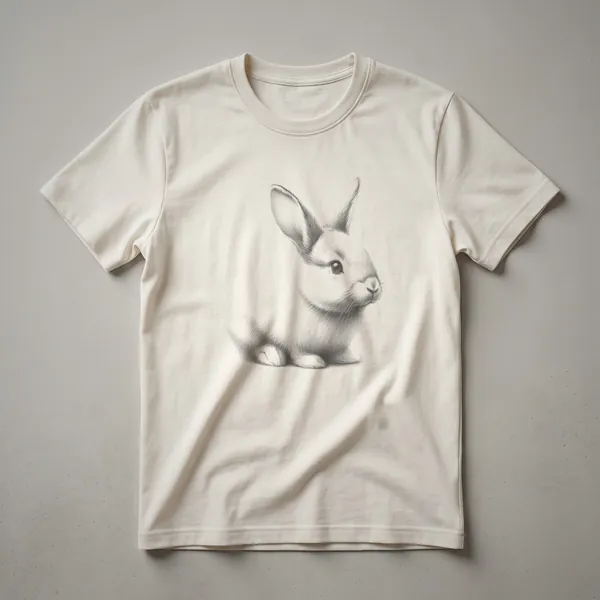 A vintage sketch art t-shirt featuring a detailed line drawing of a rabbit's head and upper body in a classic illustration style.